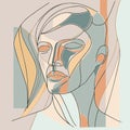 Abstract Man Face In One Line Drawing. Portrait Minimalist Style. Continuous Line Vector Of A Woman Art Deco Style.