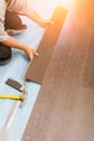 Abstract Man Installing New Laminate Wood Flooring Royalty Free Stock Photo