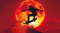 Abstract Man Skater With Red Moon On A Yellow Red Background