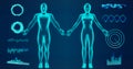 Abstract man and woman hologram on blue background 3d rendering Royalty Free Stock Photo