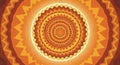 abstract mandala design with symmetrical orange and yellow zigzag patterns on gradient background Royalty Free Stock Photo