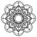 Dot art vector ethnic mandala, traditional Aboriginal dot painting design, indigenous decoration from Australia in white on black Royalty Free Stock Photo