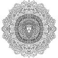 Abstract mandala ornament. Asian pattern. Black and white authentic background. Vector illustration. Budda face. Royalty Free Stock Photo