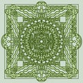 Abstract mandala ornament. Asian pattern. Green authentic background. Vector illustration. Tibetan tanka print. Royalty Free Stock Photo