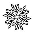 Abstract mandala ornament. Snowflake pattern. Black and white authentic background. Vector illustration. Royalty Free Stock Photo