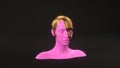 Abstract mannequin female head with golden liquid on background. Fashion woman. Pink human face. 3d render illustration