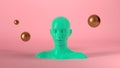 Abstract mannequin female head with golden spheres balls on background. Fashion woman. Green human face. 3d render Royalty Free Stock Photo