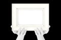 Abstract Mannequin Hands Holding Classic Wooden Photo Frame with Free Space for Your Design. 3d Rendering