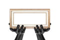Abstract Mannequin Hands Holding Classic Wooden Photo Frame with Free Space for Your Design. 3d Rendering