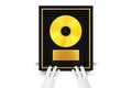 Abstract Mannequin Hands Holding Gold Vinyl or CD Prize Award with Label in Black Frame. 3d Rendering