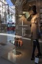 Abstract mannequin at the shop window with the reflected, Granada, Spain