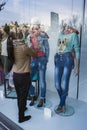 Abstract mannequin at the shop window with the reflected, Granada, Spain