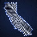 Abstract map California of glowing radial dots