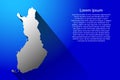 Abstract map of Finland with long shadow on blue background vector illustration