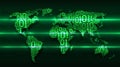 Abstract map world with continents from digital binary code on the background abstract printed circuit board, concept of big data Royalty Free Stock Photo