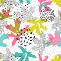 Abstract maple leaves seamless pattern in bright colors