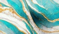 Abstract marble background. Digital art marbling texture. Turquoise, gold and white colors
