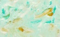 Abstract marble pastel pale blue mint green gold color paint background. Royalty Free Stock Photo