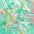 Abstract marble pastel pale blue mint green pink gold color paint background.