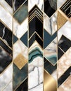 Abstract marble texture blue golden and white geometric background