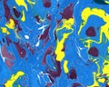 Abstract marbling ebru blue and yellow background