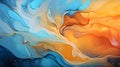 Abstract marbling watercolor oil acrylic paint background art wallpaper - Blue orange color with liquid fluid marbled paper Royalty Free Stock Photo