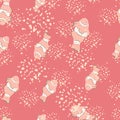 Abstract marine seamless pattern with random clow fish silhouettes. Background with splashes. Pink palette Royalty Free Stock Photo