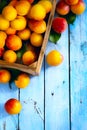 Abstract market background fruits on a wooden background