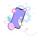 Abstract Marketing Illustration. Purple phone, target, likes, comments
