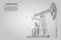 Abstract mash line and point oil well rig. Low poly petroleum fuel industry pumpjack derricks pumping drilling point