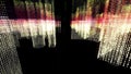 Abstract matrix geometric motion background. Animation. Rain of binary numbers falling down among cubes of symbols on