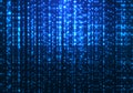 Abstract matrix technology blue magic sparkling glitter particles lines on dark background