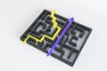 Abstract maze with arrows on white background. Easy way, solution and complication concept.