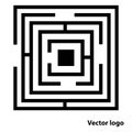 Abstract maze logo, flat black labyrinth icon isolated on white background, vector illustration, Ep