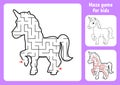 Abstract maze. Magical unicorn. Game for kids. Puzzle for children. Labyrinth conundrum. Find the right path. Education worksheet