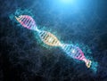 DNA shiny neon illustration. medical illustration of DNA strand with light flare. Science genetic concept of DNA chain Royalty Free Stock Photo