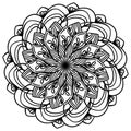 Abstract meditative zen mandala with drops and floral motifs, coloring page for creativity