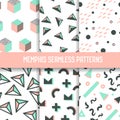 Abstract Memphis Style Seamless Pattern Set. Hipster Backgrounds with Geometric Elements Royalty Free Stock Photo