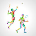 Abstract mens doubles badminton players color vector eps10 Royalty Free Stock Photo