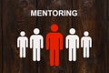Abstract mentoring concept. Paper red mentor and white men figures