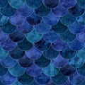 Abstract mermaid scales seamless pattern. Fish skin texture in navy blue colors