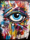 Abstract mesmerizing eye. Painted graphics in pop art style. Generative Ai