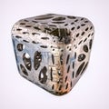 Abstract metal cube with texture and holes. 3d render