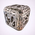 Abstract metal cube with texture and holes. 3d render