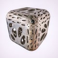 Abstract metal cube with texture and holes. 3d render