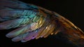 Abstract metallic angel feathered wings holographic rainbow colours background.