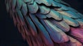 Abstract metallic angel feathered wings holographic rainbow colours background.