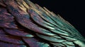 Abstract metallic angel feathered wings holographic rainbow colours background.