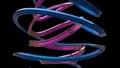 Abstract metallic blue and bright pink curve shapes - isolated on black background Royalty Free Stock Photo