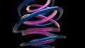 Abstract metallic blue and bright pink curve shapes - isolated on black background Royalty Free Stock Photo